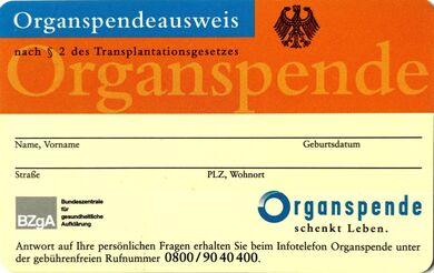 Organspendeausweis Vorderseite Organspendeausweis Vorderseite